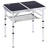 Sportneer Klapptisch, Verstellbare Höhe Camping Tisch mit Mesh Aufbewahrungsmöglichkeit, 60 x 40cm Klappcampingtisch mite Aluminium Beinen für Outdoor Camping, Picknick, Strand, Schwarz