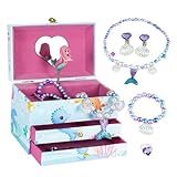 AdelDream Spieluhr Schmuck Schmuckkästchen (5 Schmucksets) Schmuck Box kleines Mädchen Schmuck Box Tochter und Lady Freund Geschenk Geburtstagsgeschenk (Drei Schichten Meerjungfrau blau)