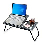 unycos - Laptoptisch, Betttablett Klappbar mit Höhenverstellbar und Cup Slot, Frühstückstablett, Lapdesk für Sofa, Arbeiten, Studieren, Lesen, Schreiben, | MDF & Stahl, 56x33x23 cm (Schwarz)