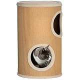 PawHut Kratztonne 60 cm Hoch Ø 35 cm zweistöckige Katzentonne mit Plüschrand, Katzenhöhle, Kratzbaum für Katze bis 5 kg, Braun