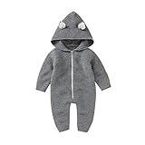 VICROAD Baby Strampler mit Kapuze für Neugeborene Mädchen Jungen Einteiler Warm Pullover Reißverschluss Overall