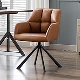 chairus Schreibtischstuhl PU Leder Bürostuhl 360° Drehbar Schreibtischstuhl Sessel für Arbeitszimmer Drehstuhl ohne Rollen (Braun(Metallbeine))