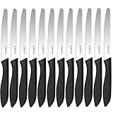 targzier Frühstücksmesser 12-teilig,Brötchenmesser mit Wellenschliff, Brotzeitmesser,Tomatenmesser,Buttermesser,Scharfes tafelmesser wellenschliff,Spezialklingenstahl,Spülmaschinenfest,schwarz