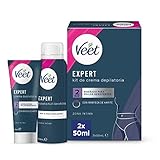 Veet Expert Haarentfernungsset für Intimzonen des Körpers, Haarentfernungscreme für Damen, 50 ml und Multi-Foeffizienter Schaum, 50 ml
