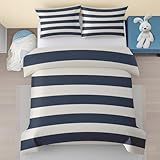 Marineblau Gestreift Baby Bettwäsche Set 100x135 - Weiß Geometrische Muster Kinderbettwäsche 2 Teilig - Streifen Modern Mikrofaser Bettbezug, 1 Kissenbezug 40x60 mit Reißverschluss A8