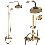 Duscharmatur-Set aus antikem Messing, 20,3 cm, Regenduschkopf, Doppelfunktion, 2 Kreuzgriffknöpfe, elegante Badezimmer-Befestigung, Combo für luxuriöse Erfahrung