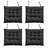 DKIEI 4er Set Stuhlkissen mit Bändern, Bequemes Sitzkissen 40x40 cm Stuhlauflage für Bürostuhl, Gartenstuhl, Balkonstuhl, Sitzpolster Indoor & Outdoor für Esszimmer, Wohnzimmer, Studierzimmer Schwarz
