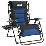 Tisetrail Zero Gravity Sessel, übergroß, gepolstert, Liegestühle, Terrassenstühle, zusammenklappbar, XL, Anti-Schwerkraft-Loungesessel mit verstellbarem Kissen und Getränkehalter, für Outdoor,