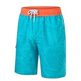 Badehosen für Herren mit Meshfutter Schnelltrocknend Herren Shorts Badehose badeshorts herren lang Strand Shorts Freizeit Short Schnelltrocknend für Sommer mit Mesh-Futter Surf Board Shorts-Blue-L