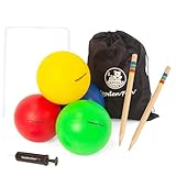 WOODENFUN Holz Krocket Set Spiel Crocket für 4 Spieler Kinder Erwachsene Außenbereich Krocketspiel Spielspaß für Jungen Mädchen ab 3 Jahren (Fußball)