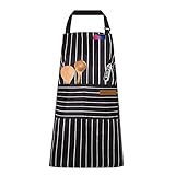 OWill Verstellbare Schürze,Unisex schürzen mit Tasche,Kochschürze für Damen und Herren,für Haus und Küche Butchers BBQ Restaurant café(Schwarz)