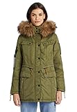khujo Damen Winterjacke Vicenza mit abnehmbarem Kunstfell Parka mit vielen Taschen (S, Swamp)