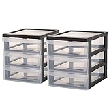 Iris Ohyama Schreibtisch-Schubladen-Set, 3 flache Schubladen, 2er-Pack, Schwarz, Leicht zu öffnende Schubladen, A5, Transparent, für Home Office, Dokumente, Zubehör, Akten, Papier, BPA-frei, DC-A5