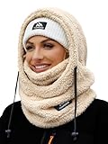 Fuakesor Plüsch Sturmhaube Mütze Winter Thermo Skimaske Fleece Windbeständig Gesichtshaube Mütze Schal Balaclava für Herren Damen (Beige)