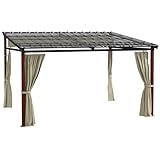 Outsunny Pergola ca. 3,5 x 3 m Pavillon mit Seitenwände, Winddichte Terassenüberdachung, Höhenverstellbar Terrassendach mit Einziehbarem Dach, für Garten, Terrasse, Beige