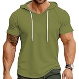 Hoodie Herren Regular Fit Klassisch Casual Kurzarm Workout Fitness Atmungsaktiv Sportshirt Leichte Mode Dünnschliff Shirt E-Green XXL