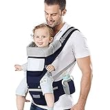 Azeekoom Babytrage Ergonomischemit Hüftsitz, Baumwolle Kindertrage Dorsal und Ventral, Leicht Atmungsaktive, Verstellbare Kopfstütze für Babys und Kinder von 0 bis 48 Monat (3,5 bis 25 kg)