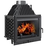 KRATKI Zuzia Eco Holzkamin Kamineinsatz mit Lufteinsatz Niedrigere C02-Emission BImSchV 2-konform 12 kW Thermischer Wirkungsgrad 81% Stahl und Gusseisen Kaminkassette für Offenen Kamin ECODESIGN