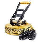 Gibbon Slacklines Classic Line, Gelb, 15 Meter (12,5m Band + 2,5m Ratschenband), inkl. Ratschenschutz, Breite 2'/5cm