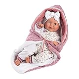 Llorens 1074040 Puppe Heidi, mit blauen Augen Körper, Babypuppe mit Schlafaugen, inkl. rosa Outfit, Schnuller, Schnullerkette und weicher Kapuzendecke, 42cm, 42 cm