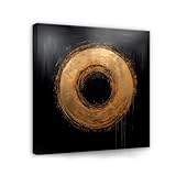 Bilder Abstrakt schwarz gold Industrial Loft 80x80 cm - Modern Leinwandbild Groß XXL Wohnzimmer Schlafzimmer Wandbild Kunstdruck Wandbilder Canvas Desing Wand Bild auf Leinwand Aufhängefertig