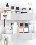 Kitsure L-förmiger Duschablage ohne Bohren - 2er-Set robuste Duschablage ohne Bohren Ecke mit 4 Haken und Klebestreifen, rostfrei für Bad, Küche und Waschküche, 24,4 x 11,9 x 6,2 cm, Weiß