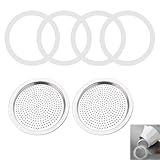 6 Tassen Espressokocher Gummidichtung Ersatz inkl. 4 Silikondichtungen und 2 Filter, lebensmittelechter Gummiring, Herdplatte Espressokocher Zubehör