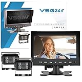 VSG24 Rückfahrkamera 7' Starter-Set Wohnmobil inkl. 2 Kameras in Schwarz, Monitor, Kabel & Fernbedienung – Wasserdicht Nachtsicht 12V-24V / Robustes Rückfahrsystem für Wohnwagen Wohnmobile