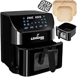 Lehmann LHODF-1880E ölfreie Friteuse Heißluftfritteuse Airfryer XXL mit Sichtfenster, Kapazität 8L, max 200°C, 1800 W, 12 Programmen, Backen und Frittieren Ohne Fett dank Heißluft fritteuse