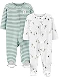 Simple Joys by Carter's Unisex Baby 2-Way Zip Thermal Footed Sleep and Play, Pack of 2 Kleinkindschläfer, Minzgrün Streifen/Weiß Avocados, 0-3 Monate (2er Pack)