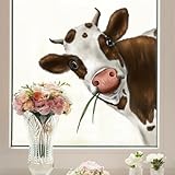Deko Kuh Fensterbilder 30x35cm braun weiß Bauernhof Tiere