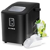 KLAMER Eiswürfelmaschine klein (2025), 8 Eiswürfel in 8 Minuten, 11 kg Eiswürfel pro Tag, 2 Eiswürfelgrößen, 1 L Wassertank, Geräuscharmer Eiswürfelbereiter mit Eisschaufel und Tragegriff