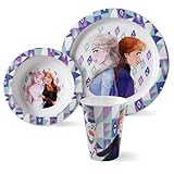p:os Frozen Bruchsicheres Kindergeschirr Set, 3-tlg. – Frühstücksset Kinder bestehend aus Teller, Schale und Becher – Das perfekte Geschenk