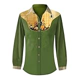 Halloween Kostüm Damen Hemdbluse Lässiges Hemd mit Knopfleiste Retro Bluse Damen Langarm Button Down Shirt V-Ausschnitt Tunika Elegante Oberteile