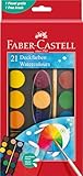 Faber-Castell 125027 - Wasserfarbkasten 21 Farben, inkl. Pinsel, Malkasten für Schule und Freizeit