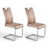 HeYork 2er Set Freischwinger Schwingstuhl - Braun, Metallgestell, Esszimmerstuhl, Küchenstuhl, Belastbarkeit 120kg