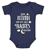 MoonWorks® Baby Body mit Spruch lustig Meine Eltern sind jetzt auch nachts erreichbar Bio-Baumwolle Jungen & Mädchen Navy 0-3 Monate