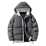 Herren Steppjacke mit Kapuze, entspannte Passform, schwerer Thermomantel mit Reißverschluss, Winterjacke für Herren, grau, 3XL