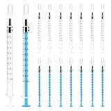 60 Stück 1ml Spritze, Kolostrum Spritze Ohne Nadel, Kunststoff Dosierspritze, Klein Syringe, Fütterungsspritzen mit Kappen für Wissenschaftliche Laboratorien, Tierfütterung (Weiß/Blau)