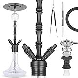 Premium Shisha Praedo 2.0 Komplett Set - 4x 18/8er Schlauchanschluss und Klicksystem an der Base - Tauchrohr aus Edelstahl - Closed Chamber System - Inklusive Molassefänger (Schwarz)