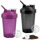 Muyohix 2 Stück Protein Shaker, Shaker Proteinshake, 400ml Eiweiß Shaker mit Kugel und Löffel, Proteinshaker Flasche Tragbarer Becher, BPA-frei und Auslaufsicher für Sport Fitness Fitnessstudios