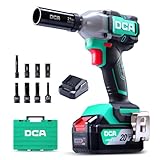 DCA 20V bürstenloser Schlagschrauber mit 4,0Ah Akku, 13 mm Hog-Ring-Aufsatz, kabelloser Schlagschrauber mit 320 Nm hohem Drehmoment, 4-Stufen-Power-Schrauber für Kfz-Arbeiten und Heimwerker