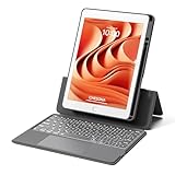 CHESONA iPad 9 Generation Hülle mit Tastatur, Backstand Rugged Taststur für iPad 10.2 9/8/7 Generation mit Touchpad, Magnetische Abnehmbare Hülle, 15°-180° Verstellbarer Ständer, QWERTZ Tastatur, Grau