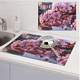 Abtropfmatte für Küchentheke, ultra-saugfähig, Mikrofaser, Abtropfmatte, Kirschblüten, Abtropfmatte, Untersetzer, rutschfest, Kaffee-Bar-Matte für Arbeitsplatten, Küchenzubehör