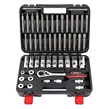 LIROPAU Stoßdämpfer Demontage Werkzeug Satz, 50 tlg Stoßdämpfer Nuss Werkzeug Satz Aufhängung Stoßdämpfer Federbein Mutter Entfernung Installation Tool mit Ratschenadaptern für 99% Fahrzeuge