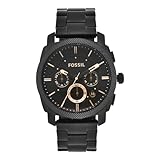 Fossil Machine uhr für Herren, Chronographenwerk mit Edelstahl- oder Lederarmband, Schwarz und Roségoldton, 42MM