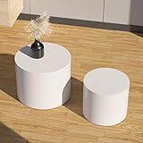 LyuHome Nesting Couchtische 2er Set Klein Couchtisch Runder Beistelltisch Holz Kreis Couchtisch Set Beistelltisch für Wohnzimmer (Weiß)