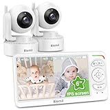 Blemil Babyphone, Video Babyphone mit 2-Kameras und Audio, 6 IPS große Split Screen Fernbedienung Schwenk/Neige/Zoom Babyphone, Videomonitorkameras mit klarer Nachtsicht und 30hours Batterielaufzeit
