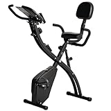 HOMCOM Heimtrainer X-Bike 2-in-1 Fahrradtrainer mit LCD-Display,Pulsmesser, klappbarer Hometrainer Trimmrad mit 8 stufig Magnetwiderstand, 1 Paar Spannseil, Stahl Schwarz 105x48x118 cm