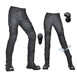 oFzimTo Motorradhose Herren/Damen, wasserdichte Beschichtung Motorrad Jeans mit Protektoren, Winterhose Stretch Motorradbekleidung (Schwarz-B,M)